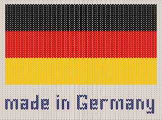 German flag knitted pattern, made in Germany. Modern vector ornament, wool knitted texture, banner of Germany. Flat knitted standard, design element for sites. Hand made flag.
