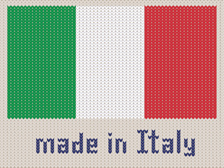 Italian flag knitted pattern, made in Italy. Modern vector ornament, wool knitted texture, banner of Italian Republic. Flat knitted standard, design element for sites. Hand made flag.