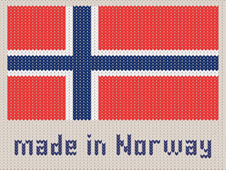 Norwegian flag knitted pattern, made in Norway. Modern vector ornament, wool knitted texture, banner of Norway. Flat knitted standard, design element for sites. Hand made flag.