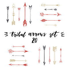 Tribal arrows set. Different native american arrows collection. Decorative vector stylized illustration of booms. Design elements for packaging, books, textile. Painted arrows, boho style.