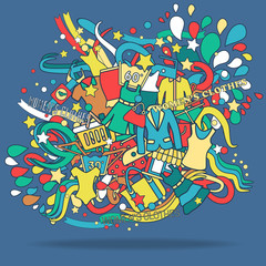 Fashion styles collection banners set, Many object purchased in the shop. Shopping background concept. In flat thin lines outline style icons with shop label design illustration.