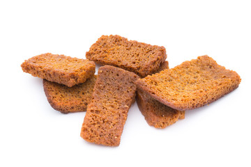 Bread croutons isolated on a white background.