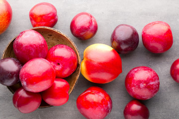 Fresh fruit on the gray background.