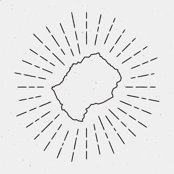 recommend clip art: Retro Sunburst Hipster Design. Lesotho Map Surrounded by Vintage Sunburst Rays. Trendy Hand Drawn Sun Rays Black Element on White Background.