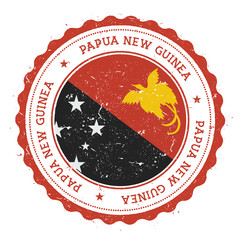 Grunge rubber stamp with Papua New Guinea flag. Vintage travel stamp with circular text, stars and national flag inside it. Vector illustration.