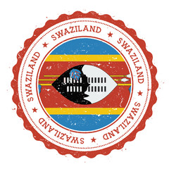 Grunge rubber stamp with Swaziland flag. Vintage travel stamp with circular text, stars and national flag inside it. Vector illustration.