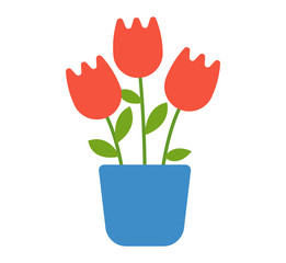 Flat pot with colorful flower. Nature home plant flower pot and spring decoration nature. Flower pot garden bloom flat vector. Spring colorful garden flowers