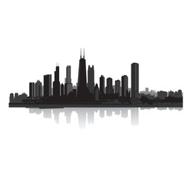 Naklejka premium Sylwetka na tle nieba. Widok na miasto Chicago. Sylwetka pejzaż miejski. tło krajobrazu miejskiego