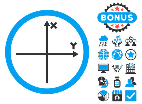 Cartesian Axis icon with bonus elements. Vector illustration style is flat iconic bicolor symbols, blue and gray colors, white background.