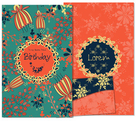 Floral card design, Illustration made of flowers and herbs. Vector decorative invitation.  Invitation Template: holiday cards set. postcards and envelope Spring elements.  doodles.