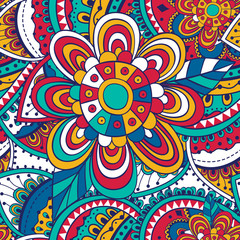 Vector flower pattern. Seamless texture, detailed  flowers doodle  illustrations. Floral pattern in doodle style, spring floral background.