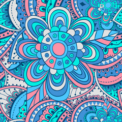 Vector flower pattern. Seamless texture, detailed  flowers doodle  illustrations. Floral pattern in doodle style, spring floral background.