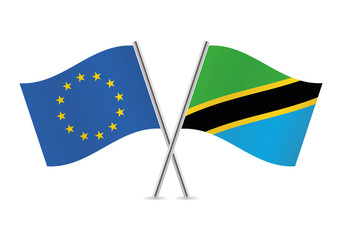 European Union and Tanzania flags. Vector illustration.