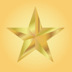 Golden star geometric 3d icon. Modern style. Vector illustration. Elegant symbol of achievements and victories. Symbol for web or print design. Product quality rating isolated on gold background.
