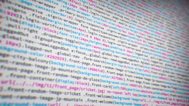 Computer Coding CSS and HTML for the Web in Closeup Loop