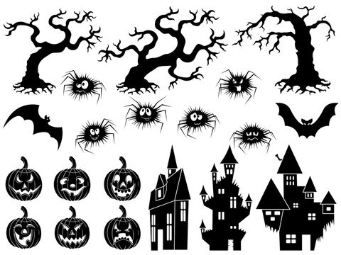 Set of Halloween vector silhouettes and stencils