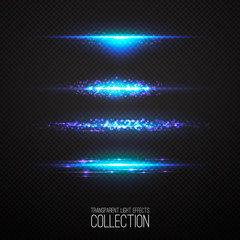 Glowing light effcets collection  isolated on transparent Vector illustration .
