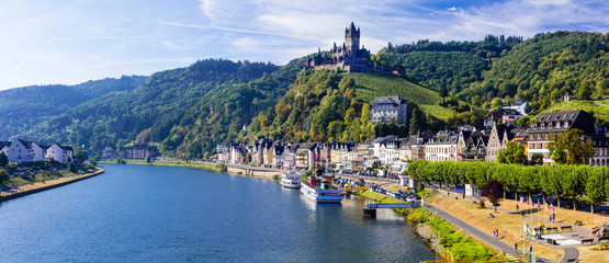 Travel in Germany - pictorial Cochem town. romantic Rhein river - obrazy, fototapety, plakaty