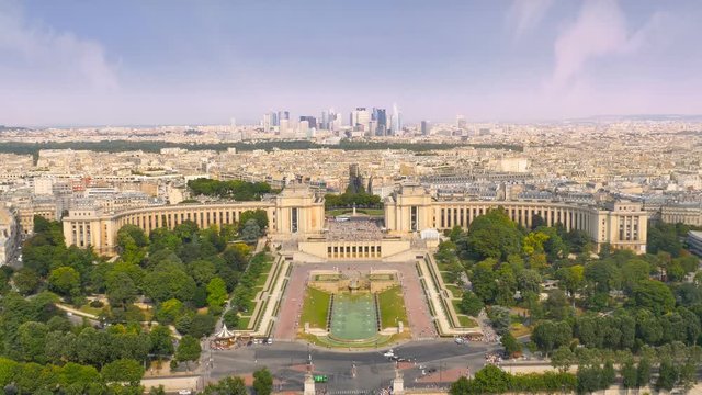 skyline paris view of financial and business district of La Defense aerial uhd 4k