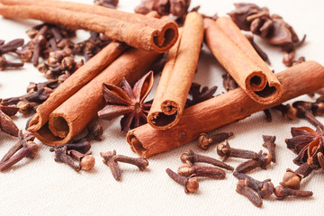 Spices cinnamon sticks anise stars and cloves