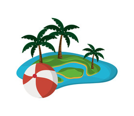 flat design tropical island and beach ball icon vector illustration