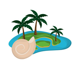 Obraz premium flat design tropical island and conch icon vector illustration
