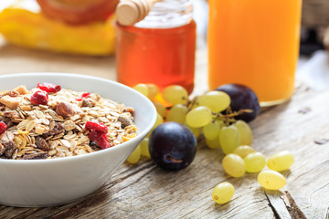 Healthy breakfast - Fresh fruits and cereal bowl