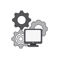 flat design gears and computer icon vector illustration