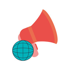 flat design megaphone and earth globe diagram  icon vector illustration