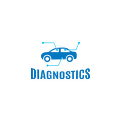 Obraz premium Isolated abstract blue color car diagnostics logo on the white background. Automobile side view logotype. Mechanical engineering icon. Repair service sign. Auto business symbol. Vector illustration.