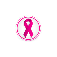 Isolated pink color ribbon in a circle on the white background logo. Against cancer logotype. Stop disease symbol. International worldwide breast cancer week. Medical sign. Vector illustration.