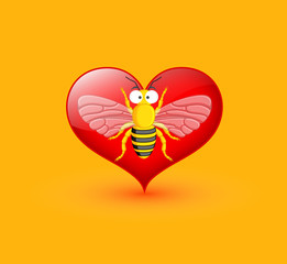 Funny Wasp Isolated on Heart