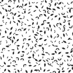 Seamless pattern with many black leaves on white background