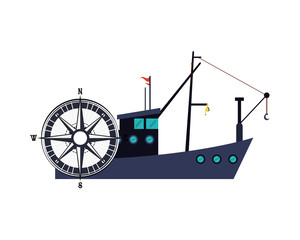 Obraz premium flat design fishing boat and compass icon vector illustration