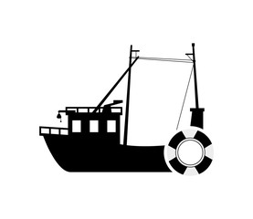 flat design fishing boat and  life preserver icon vector illustration