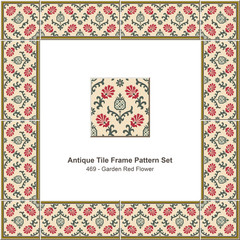 Antique tile frame pattern set_469 Garden Red Flower