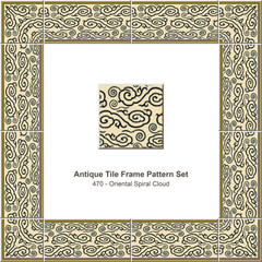 Antique tile frame pattern set_470 Oriental Spiral Cloud