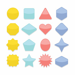 Basic colorful geometrical shape web buttons complete set on white background