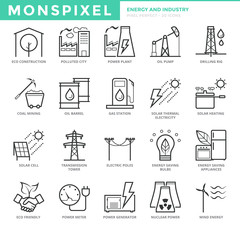 Flat thin line Icons set of Energy and Industry for Web Development. Pixel Perfect Icons. Simple mono linear pictogram pack stroke vector logo concept for web graphics.