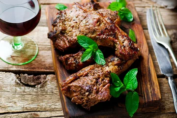 Deurstickers Grilled lamb chops marinated with mint © zoryanchik