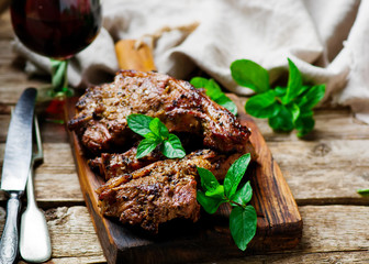 Grilled lamb chops marinated with mint © zoryanchik
