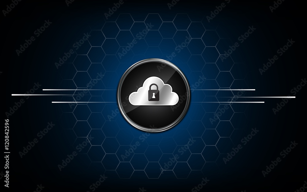 Fototapete abstract security tech sci fi concept background hexagon pattern design with circle button data locked