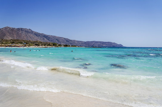 Elafonisi beach in Crete island, Greece, wonderful mediterranean beach with turquoise waters and pink sand