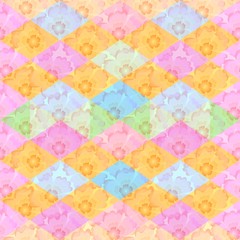 Seamless floral and geometric pattern. Background with flowers and rhombuses.