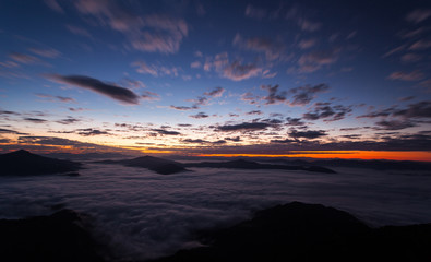 Fototapeta na wymiar Mountain and mist sunrise in the morning, sunrise