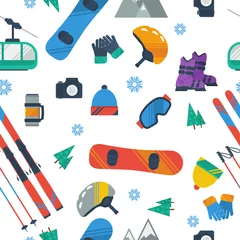 Foto op Canvas Seamless Pattern - Winter sport items © sergeyvasutin