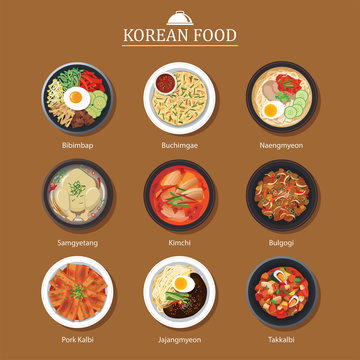 Set of korean food flat design. Asia street food illustration 