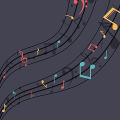 Multicolored music note icon. Sound melody pentagram and musical theme. Vector illustration