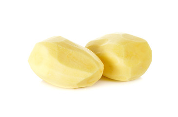 peeled potato on white background