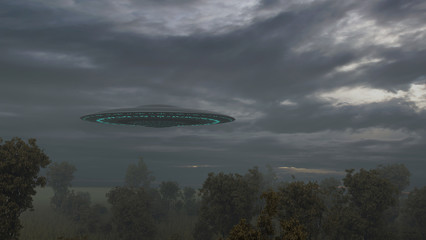 Fototapeta na wymiar Ufo over trees 3d